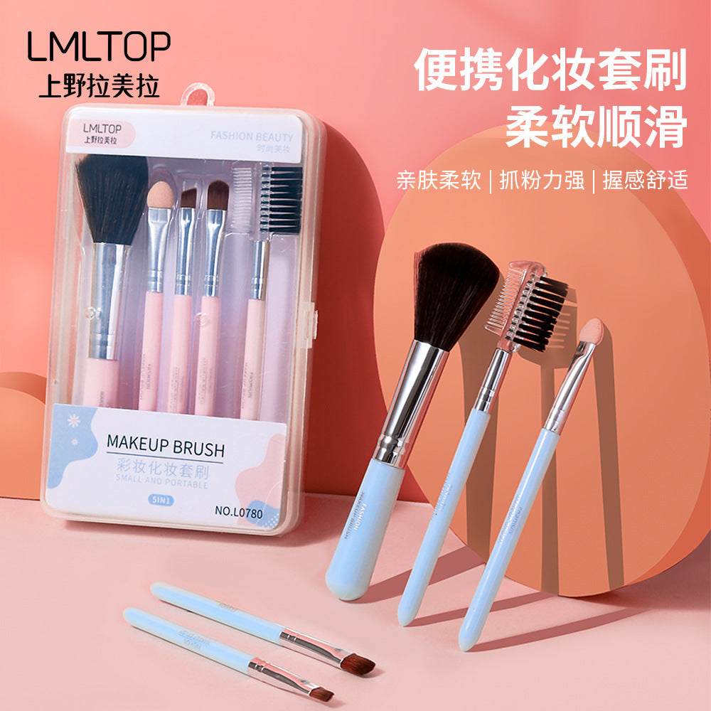 LMLTOP 5-Piece Portable Makeup Brush Set for Face and Eyes