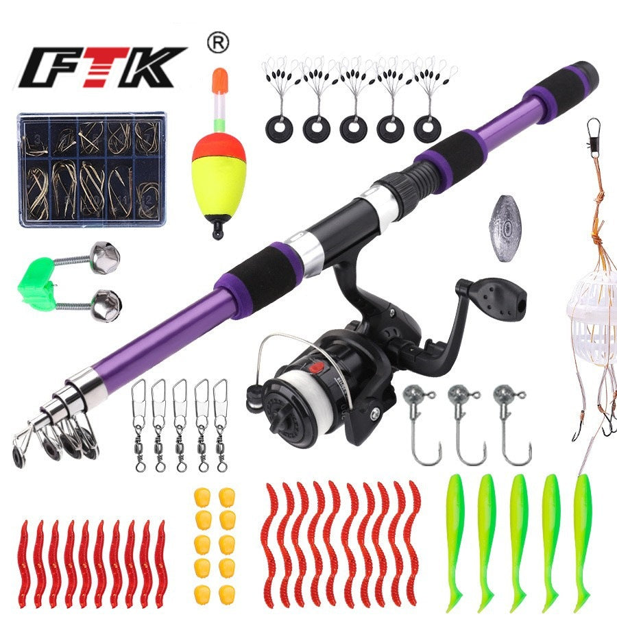 FTK 55-Piece 1.8m Telescopic Lure Fishing Rod Combo Kit for Beginners with Soft Lures