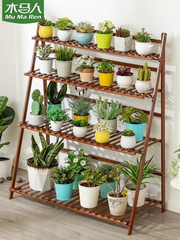 MUMAREN Foldable 3-Tier Plant Stand for Indoor/Outdoor Use, Modern Multi-Layer Flower Pot Rack