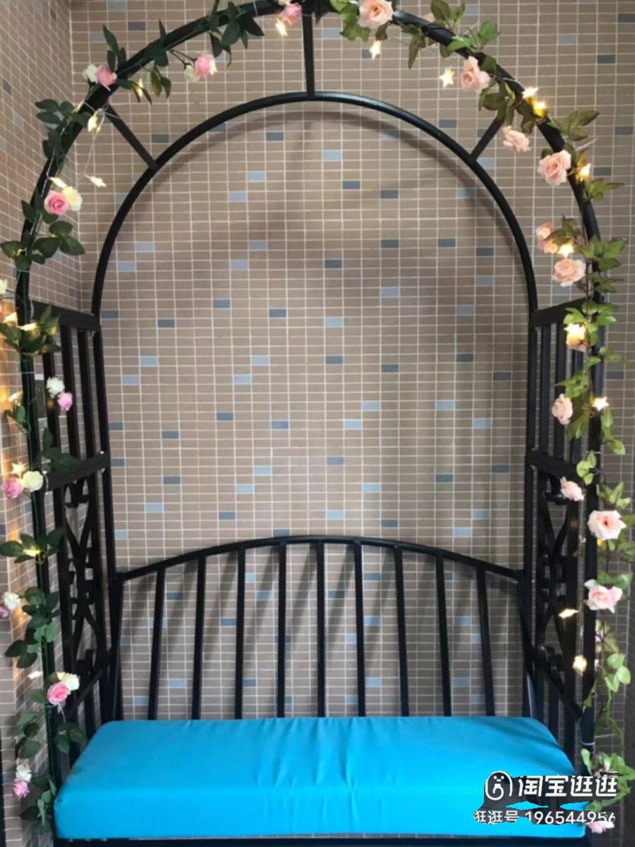 European Garden Iron Arch with Bench, Climbing Plant Trellis, Patio Rose Arbor