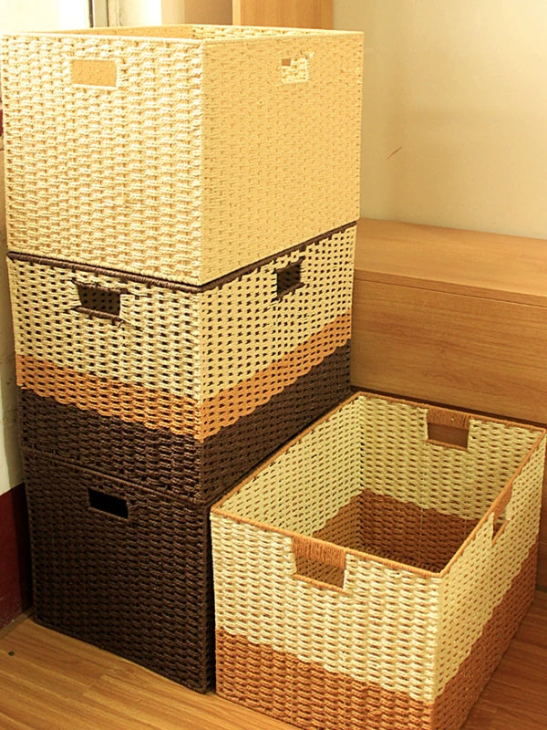 Large Woven Storage Basket with Liner, Imitation Rattan Organizer for Clothes and Sundries