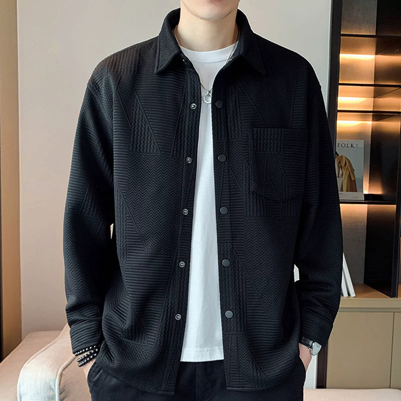 Men's Waffle Knit Long Sleeve Casual Shirt Jacket