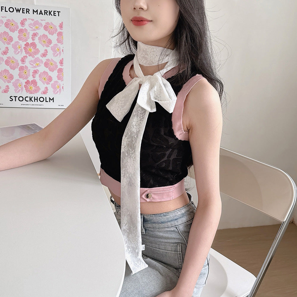 Double-Layer Elastic Lace Scarf Long Hair Tie Belt for Women