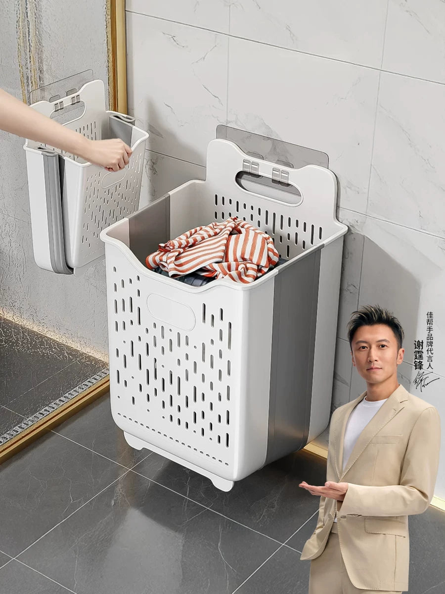 Jia Bang Shou Wall-Mounted Foldable Laundry Hamper for Bathroom and Home