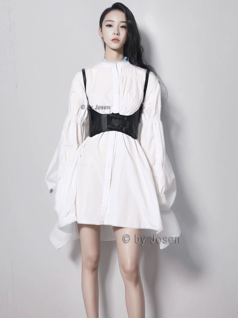 Vintage Dark Lolita Cosplay Suspender Belt Women's Elastic Faux Leather Denim Waistband