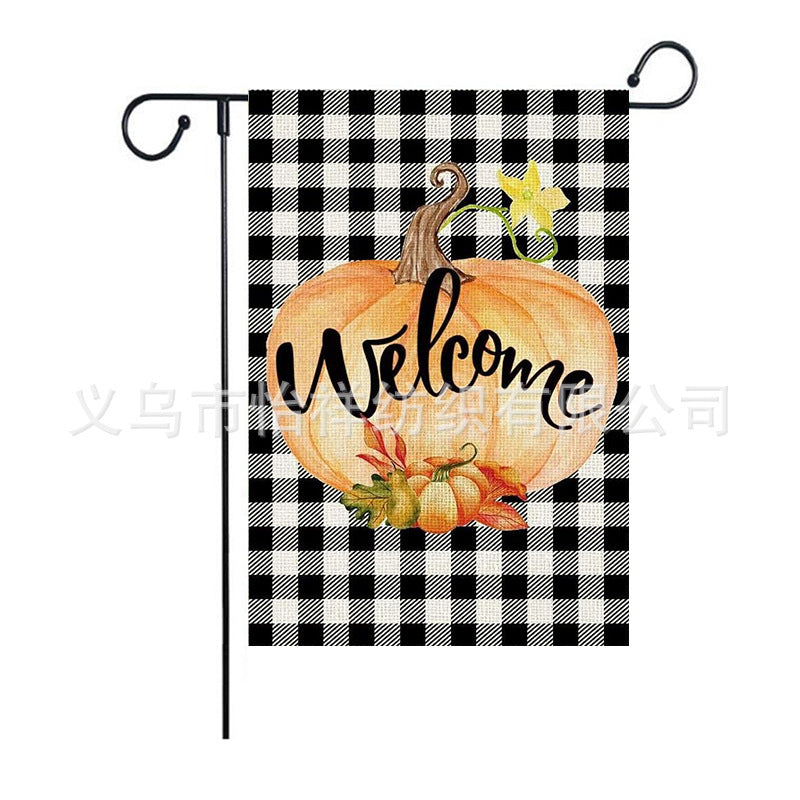 New Autumn Harvest Season Plaid Pumpkin Thanksgiving Yard Decor Double-Sided Garden Flag