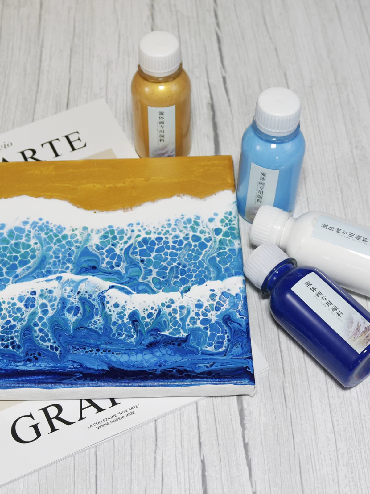 Fluid Art Pouring Paint Set with Silicone Oil for DIY Canvas Painting