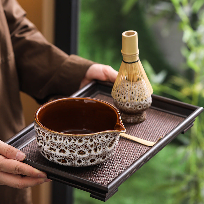 Japanese Ceramic Matcha Bowl Set with Whisk Stand - 4-Piece Kiln Glazed Tea Ceremony Kit