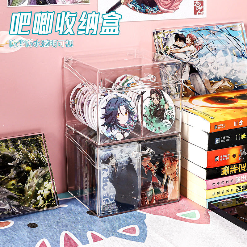 Acrylic Clear Storage Box for Badges and Small Cards with Lid, Desktop Organizer