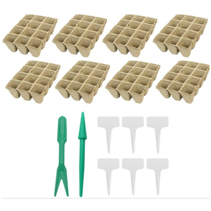 12-Cell Seedling Starter Kit with Pulp Pots, Transplanting Tools, and Plant Labels