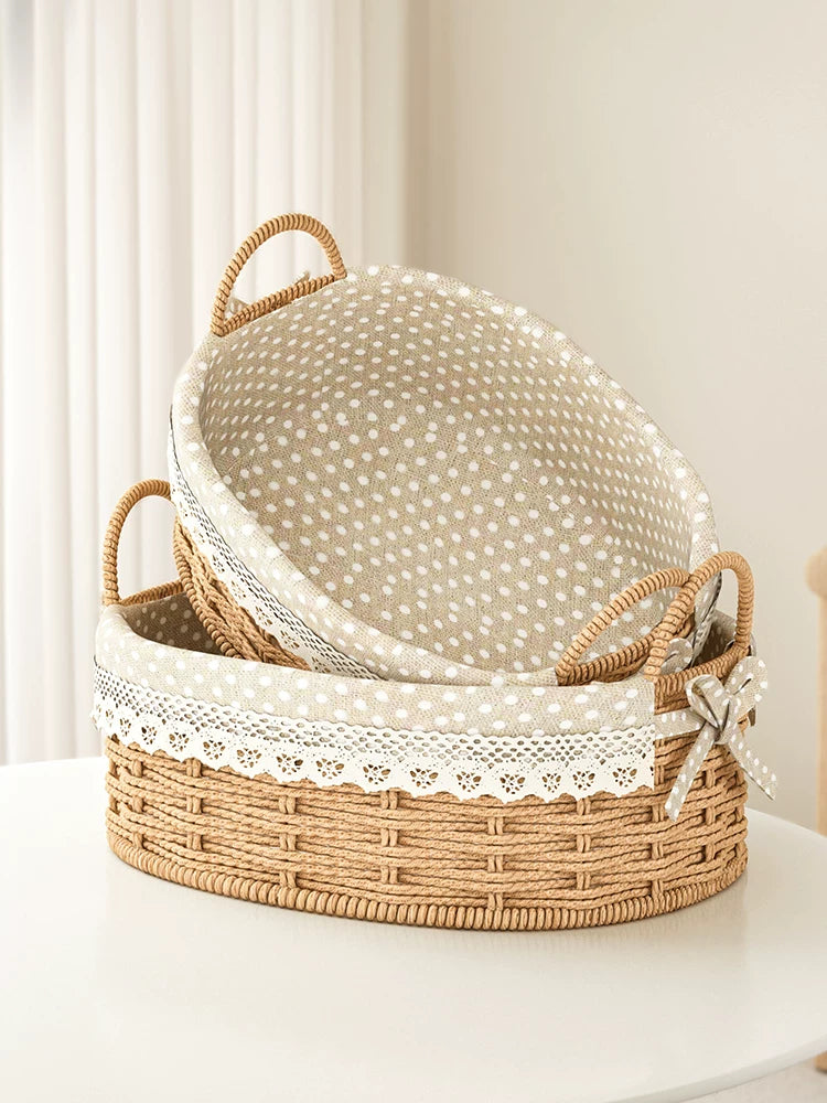 Hand-Woven Rattan Storage Basket for Keys, Remote Controls, Snacks, and Fruit