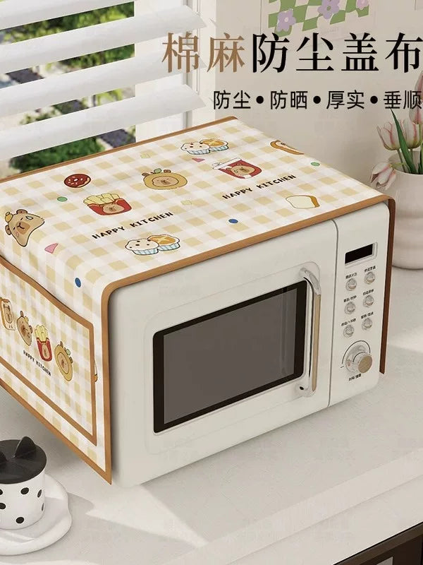 Cartoon Capybara Microwave Oven Dust Cover Linen Blend Refrigerator Washing Machine Top Cover
