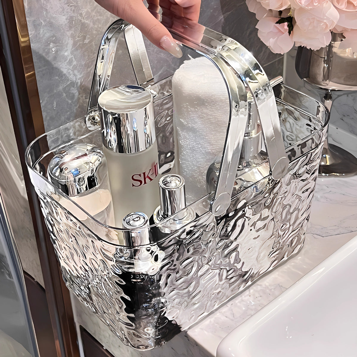 Portable Clear Shower Caddy Basket with Handle for Bathroom Dormitory Toiletries Storage