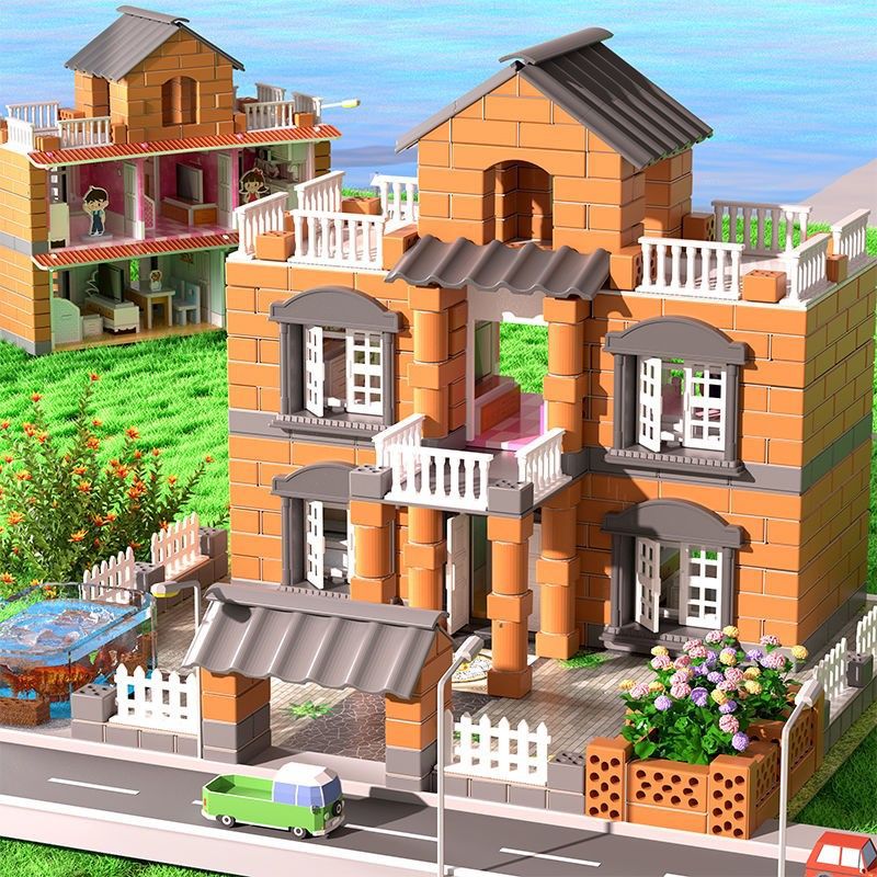 Mini Mason Starch Cement DIY House Building Kit for Kids, Reusable Brick and Tile Construction Toy