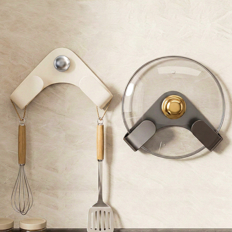 Wall-Mounted Suction Cup Pot Lid Holder with Double-Layer Storage for Cutting Boards