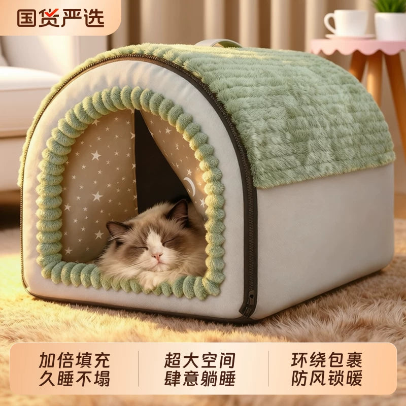 Pet Tent House for Cats and Small Dogs, Warm Enclosed Cat Bed, Removable and Washable