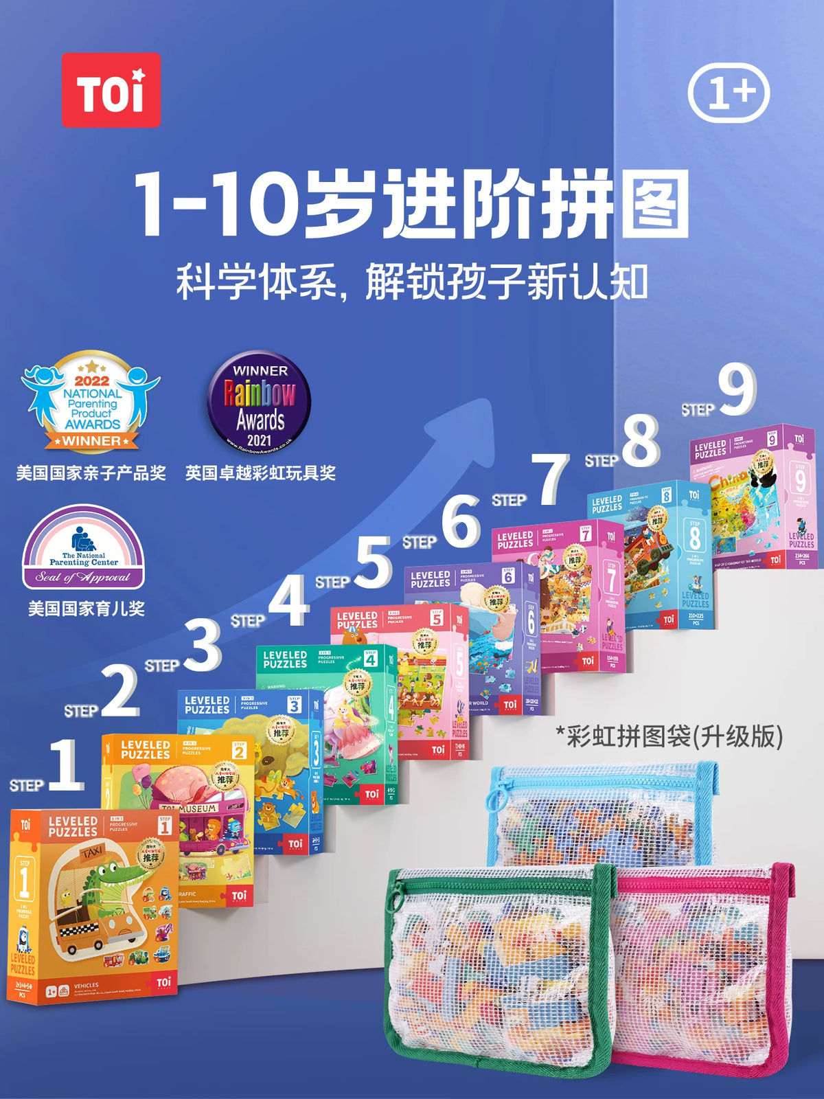 TOI Rainbow Bag 5-Tier Ocean Adventure Jigsaw Puzzle for Kids 3-6 Years Old, Educational Toy for Focus Training