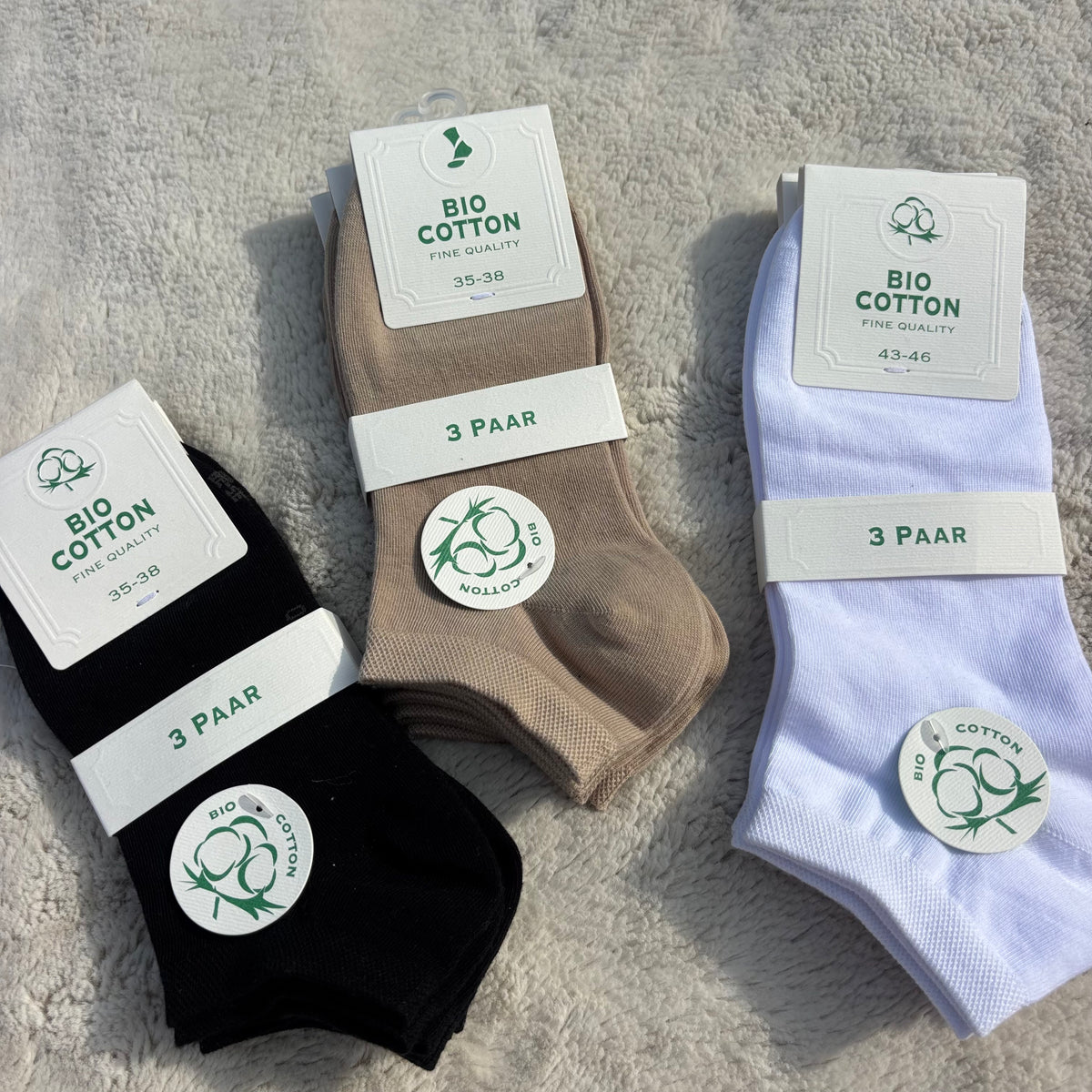 Unisex Organic Combed Cotton Low Cut Ankle Socks, 3 Pairs Pack