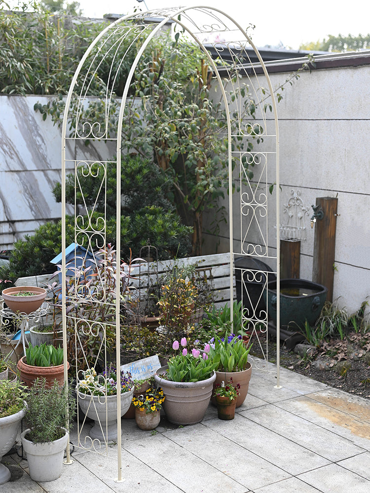 Large European Vintage Wrought Iron Garden Arch Trellis for Climbing Plants and Yard Decor