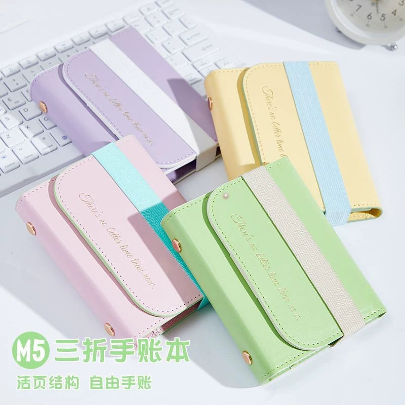 M5 Morandi Color Mini Portable 5-Hole Loose-Leaf Notebook with Elastic Band, Hardcover Sketchbook and Journal