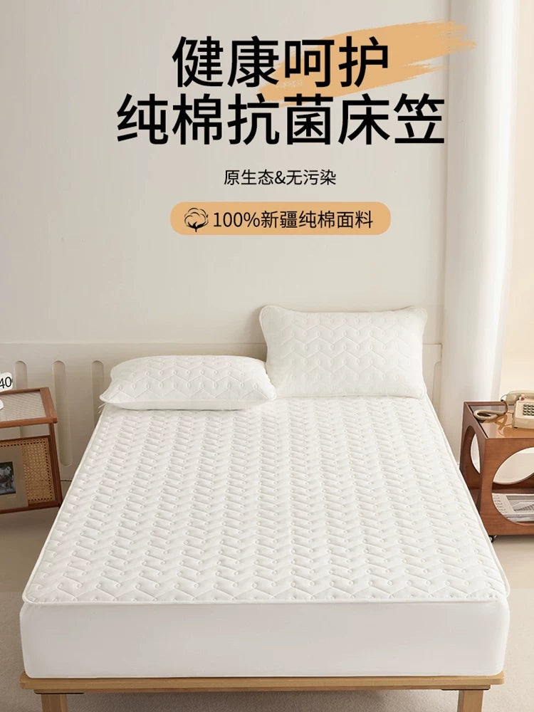 Class A 100% Cotton Quilted Fitted Sheet All-inclusive Mattress Protector Dustproof Non-slip Bed Cover
