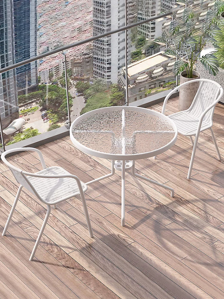 Outdoor Patio Bistro Set with Folding Glass Table and 2 Chairs
