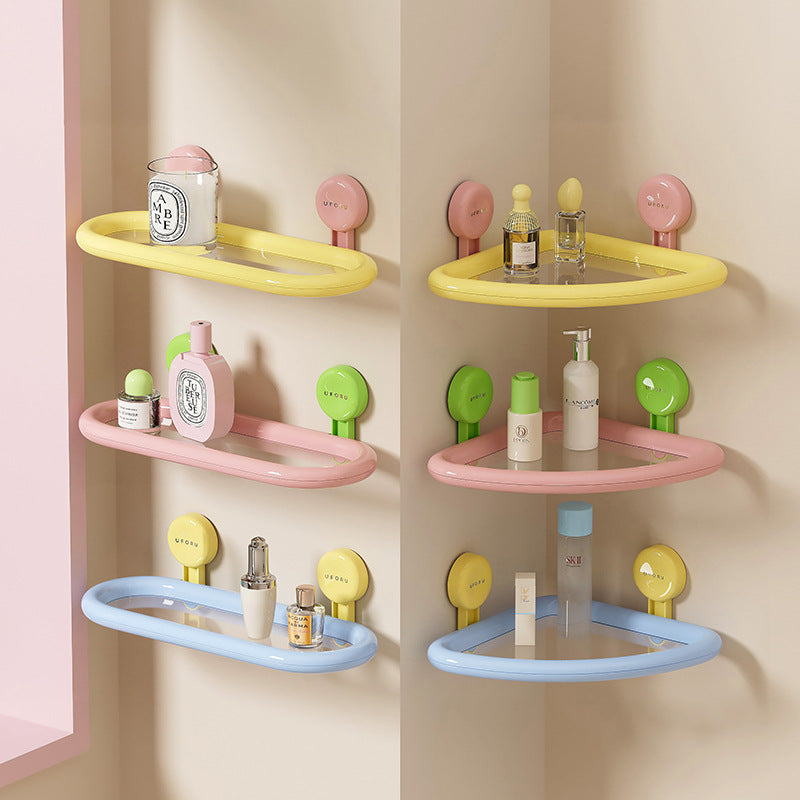 Macaron Suction Cup Corner Shelf for Bathroom & Kitchen - No-Drill Wall-Mounted Organizer
