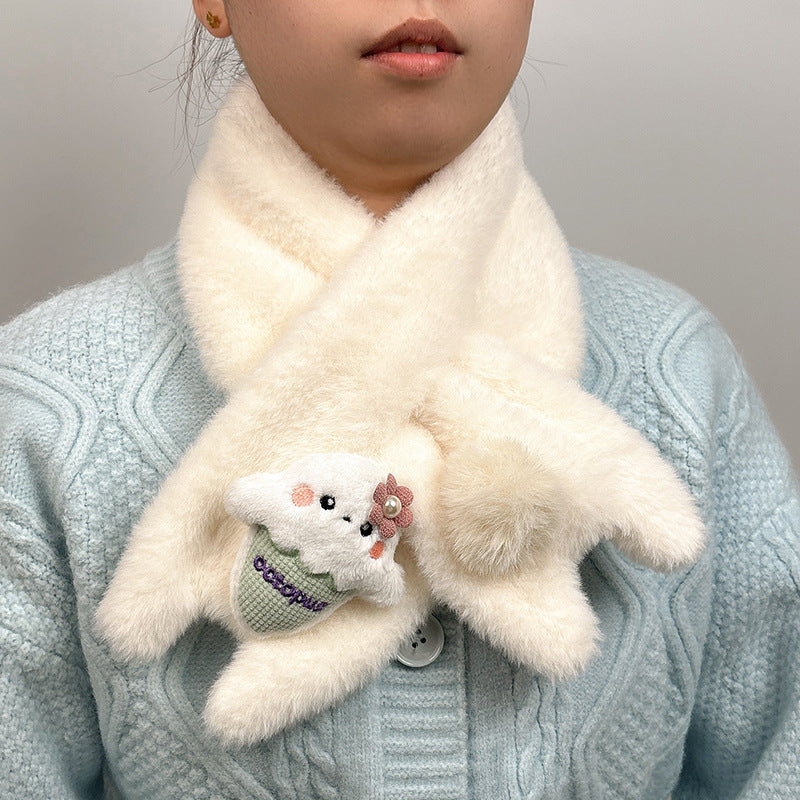 Plush Faux Rabbit Fur Cross Scarf for Winter, Thickened Neck Warmer