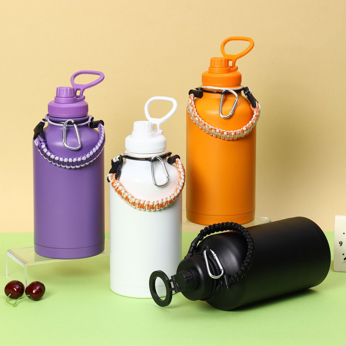 Large Capacity 304 Stainless Steel Wide Mouth Sports Water Bottle with Woven Handle