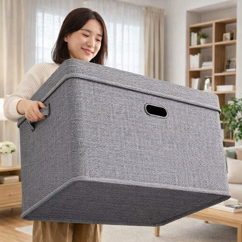 Foldable Cotton Linen Storage Box with Lid for Desk, Toys, Clothes, and Wardrobe Organization
