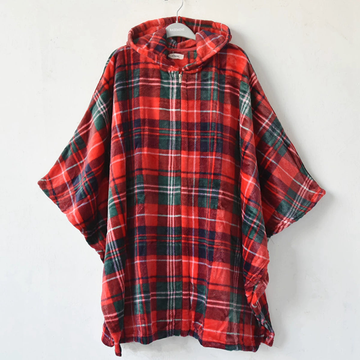 Women's Flannel Plaid Loose Loungewear Zipper Hoodie Cape