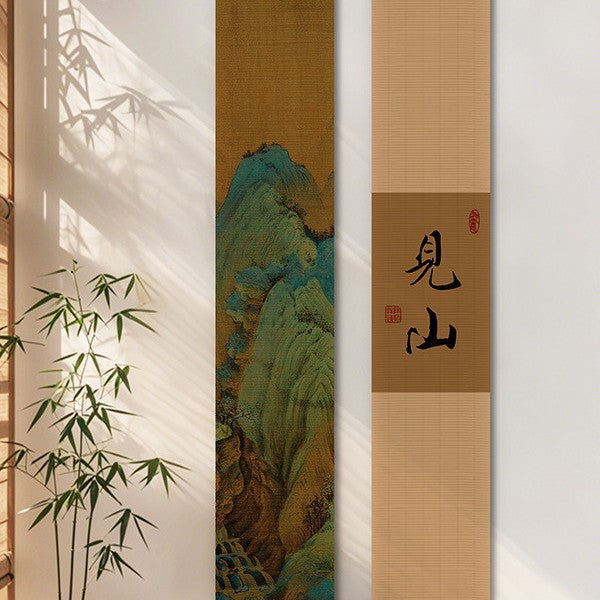 Chinese Style Bamboo Scroll Wall Art for Study and Teahouse Decor, Song Dynasty Aesthetic Landscape and Calligraphy