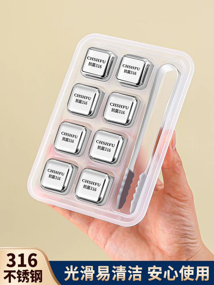 316 Stainless Steel Reusable Ice Cubes for Whiskey and Drinks, Chilling Stones with Storage Box and Tongs