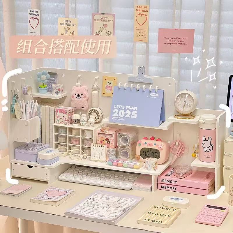 Desktop Corner Pegboard Shelf Organizer with Drawer Option for Stationery and Keys