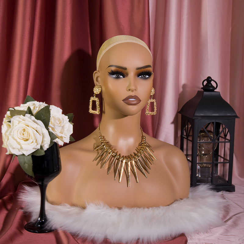 PVC Mannequin Head with Shoulders for Wig Display and Photography
