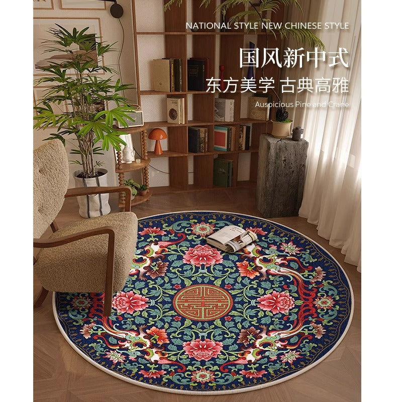 Round Chinese Style Area Rug for Study, Office Chair, Gaming Chair, or Bedroom
