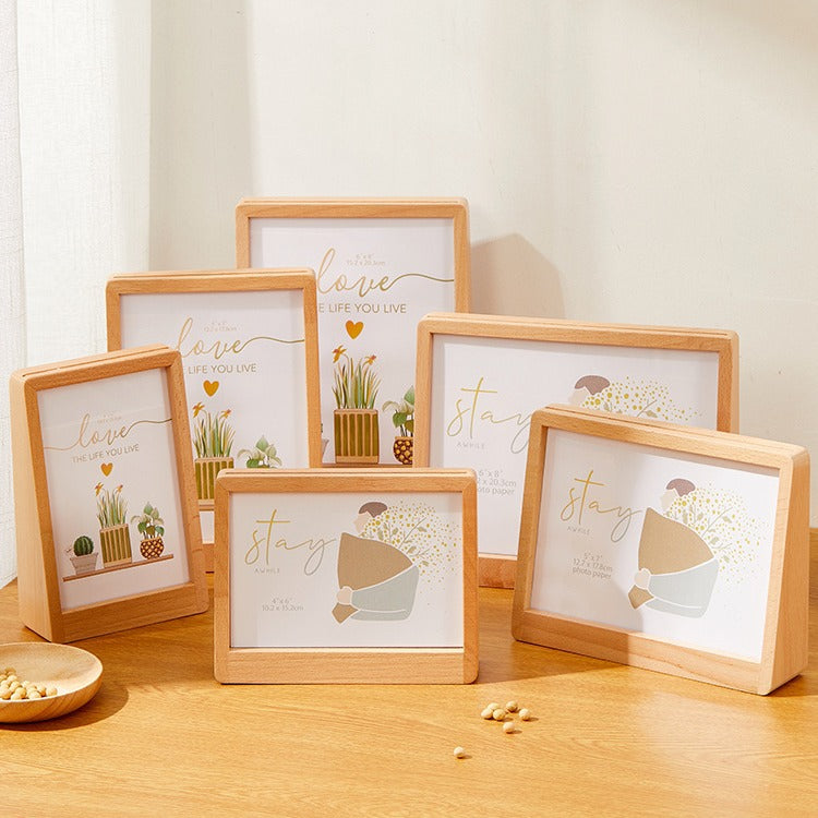 Minimalist Trapezoid Beech Wood Photo Frame with Acrylic Panel for Tabletop Display