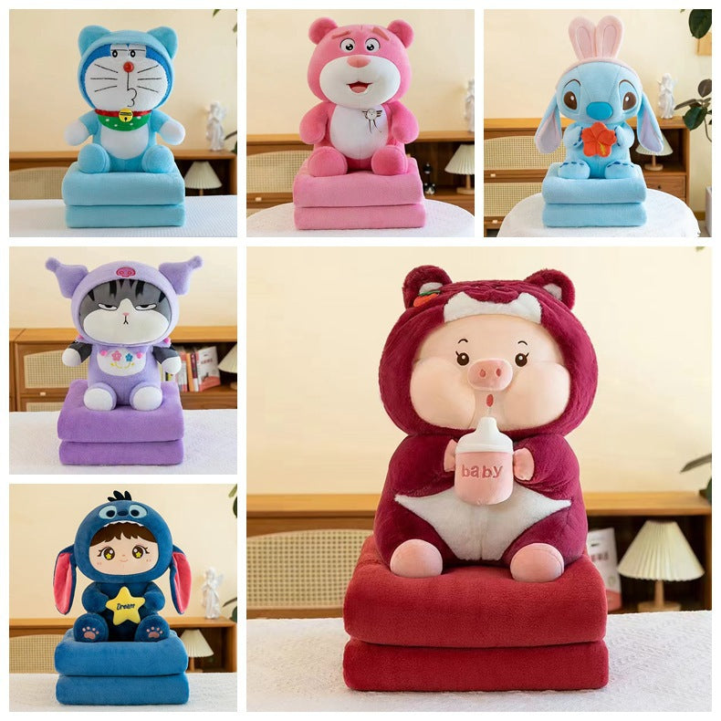 Plush Animal Doll with Integrated Blanket, Office Nap Air Conditioning Quilt, Stuffed Toy Gift