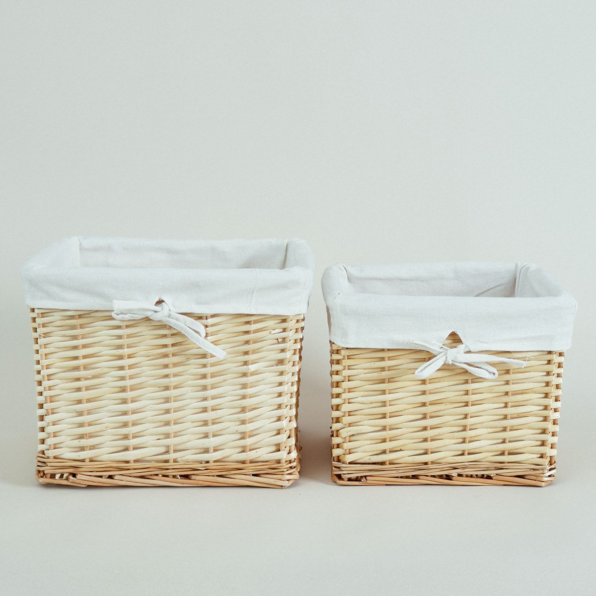 Woven Rattan Storage Basket with Cotton Linen Lining for Desktop Organization