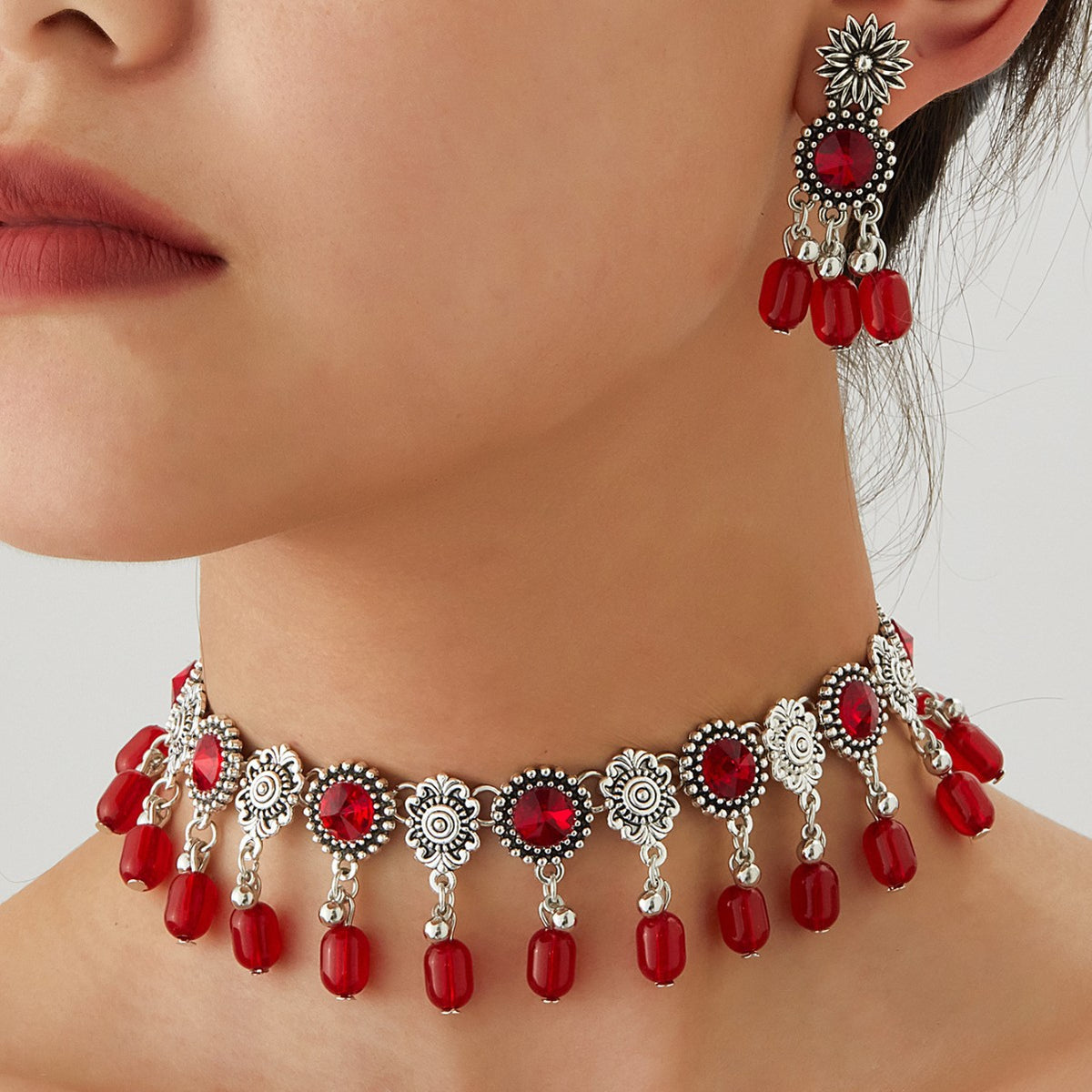 Ethnic Retro Necklace & Earrings Set - Bohemian Style Jewelry