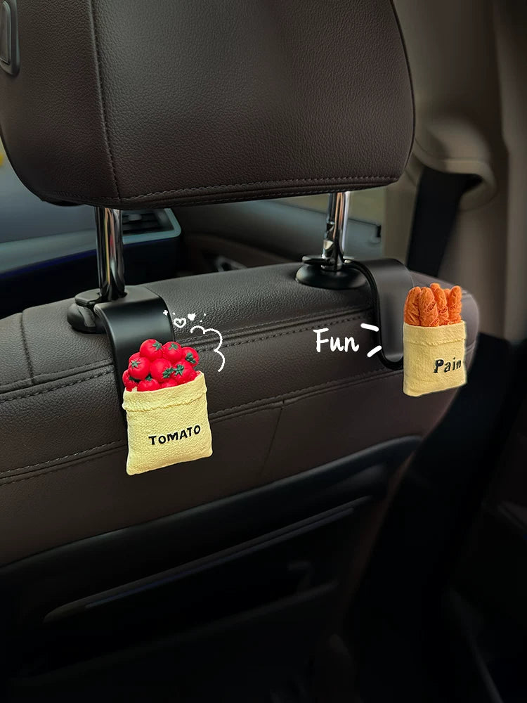 Cute Cartoon Car Seat Headrest Hooks for Bags, Groceries, and Storage