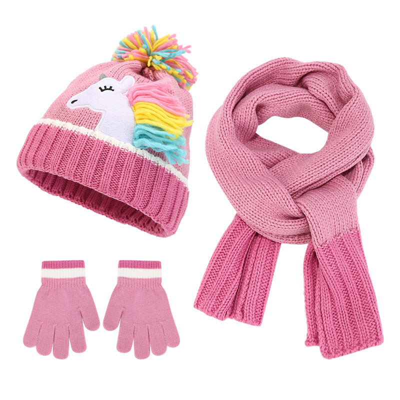 Kids' Winter Knitted Unicorn Hat Scarf Gloves Set