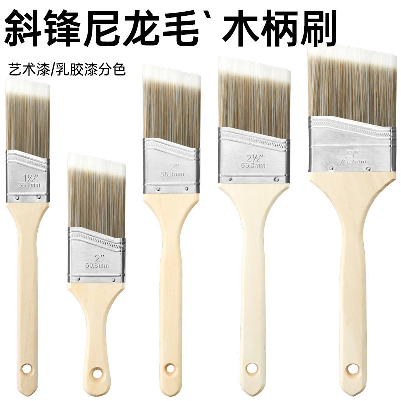Angled Paint Brush with Wooden Handle for Art, Latex, and Oil Paints - Edging and Trimming Tool