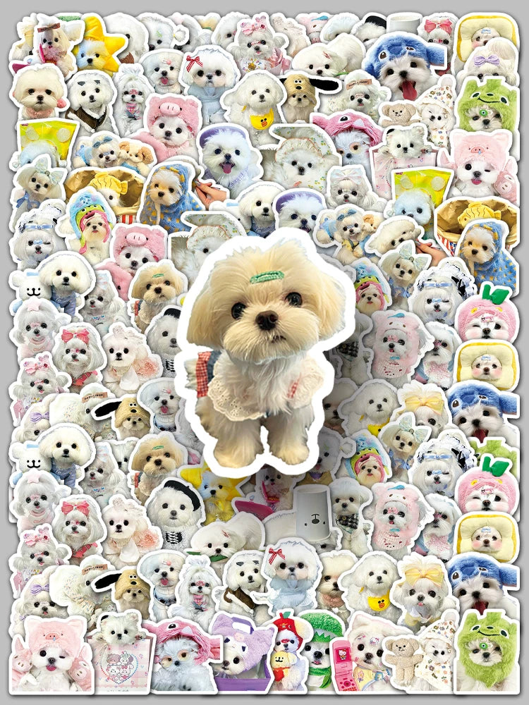 100 Pcs Maltese Dog Cartoon Stickers for Scrapbooking, Guitars, Helmets, Skateboards, Luggage, and Power Banks
