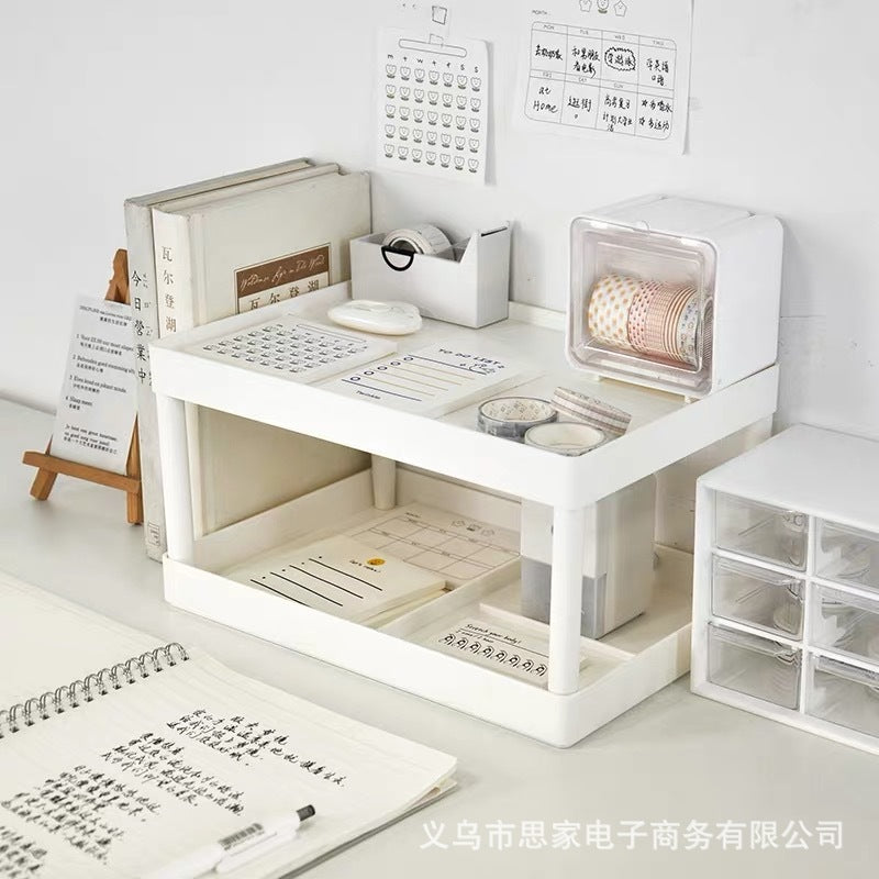 Multi-layer Desktop Storage Rack for Kitchen, Bathroom, and Cosmetics - White Plastic Organizer