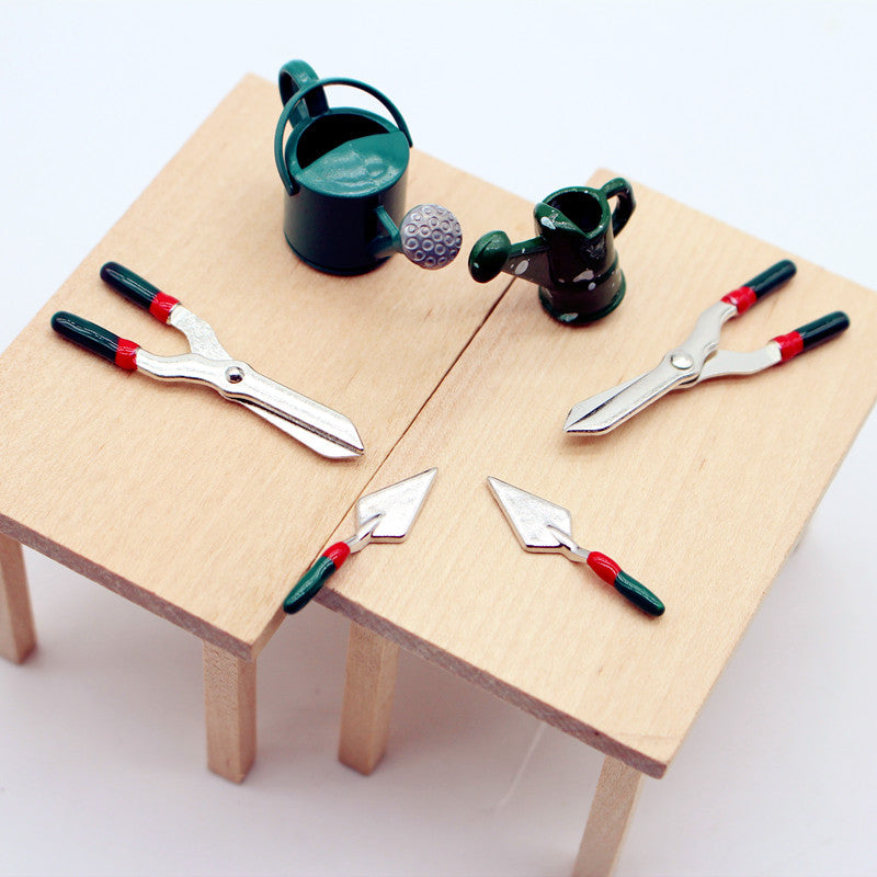 Dollhouse Miniature Gardening Simulation Watering Can Iron Scissors Shovel Set Garden Outdoor Courtyard Micro Landscape Decoration