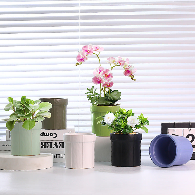 Miniature Matte Ceramic Orchid Planter, Oval Desktop Pot, Glazed Finish, No Drainage Hole
