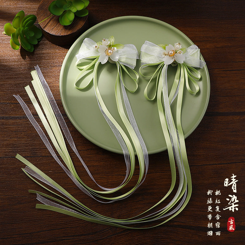 Girls' Hanfu Hair Clips with Ribbons, Chinese Style Princess Hair Accessories for Kids
