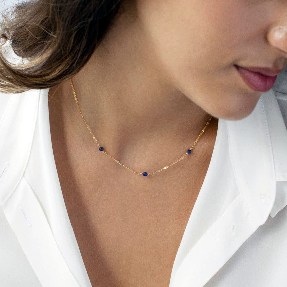 14K Gold Plated Triple Bead Dainty Necklace for Women