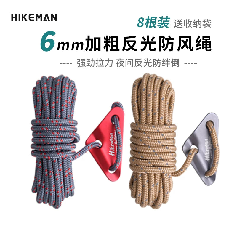 6mm Reflective Guy Ropes with Adjusters for Tents & Tarps, Camping Windproof Ropes